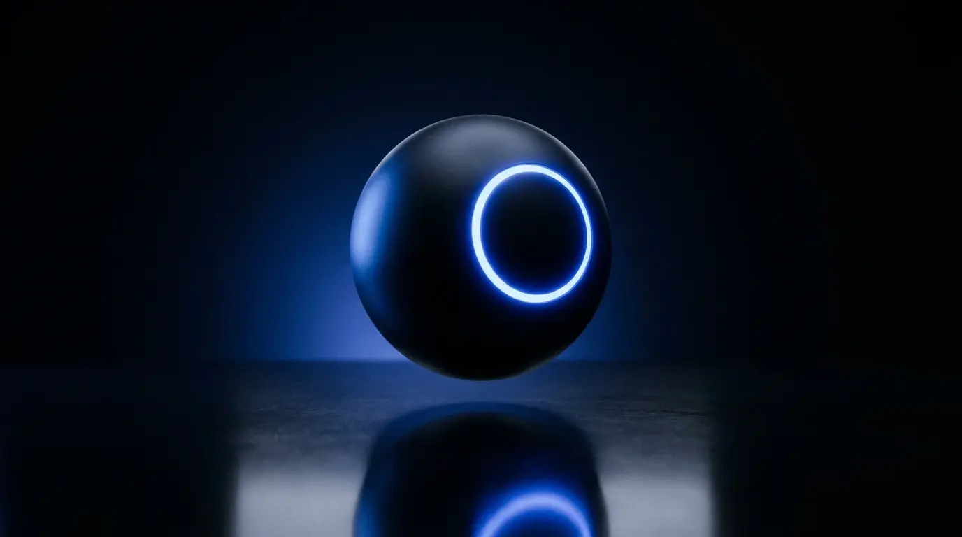 Sferă abstractă de asistent AI cu inel luminos cobalt